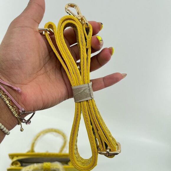 Yellow Croc Embossed Faux Leather Structured Satchel – Medium Top Handle Bag - Picture 13 of 17